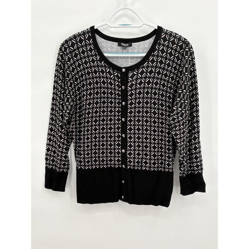 Premise Studio Womens Black White Geometric Cardigan NWT Large NEW Professional‎